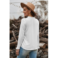 White Frilled Neckline Buttoned French Shirt