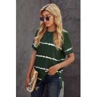 Green Tie-dye Stripe Casual T-Shirt