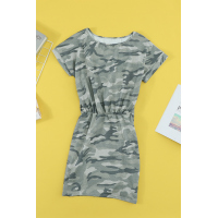 One Shoulder Short Sleeve Camo Mini Dress