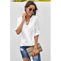 White Get You Covered Drape Front Layered Blouse