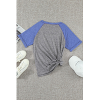 Gray Raglan Sleeve Patchwork Colorblock Tee