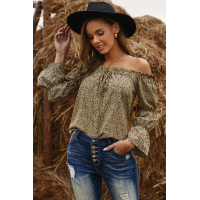 Frilled Off-the-shoulder Cheetah Blouse