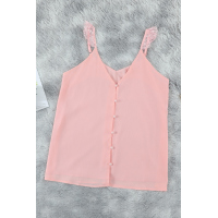 Pink Adjustable Lace Straps Buttons Tank Top