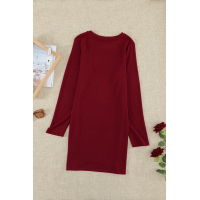 Red Long Sleeve Wrap Hem Mini Dress