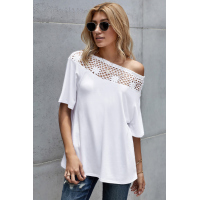 White Crochet Neckline Top