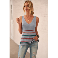 Multicolor Stripes Gray Knit Tank Top