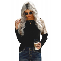 Black Sequin Shoulder Long Sleeve Top