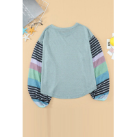 Sky Blue Striped Colorblock Long Sleeve Knit Top