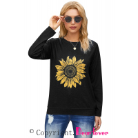 Sunflower Print Black Knit Top