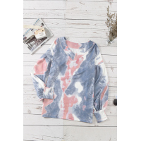 Long Sleeve Tie Dye Print V Neck Top