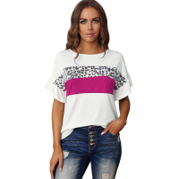 White Leopard Color Block Short Sleeve Tee