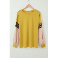 Yellow Cheetah Detail Balloon Sleeve Top