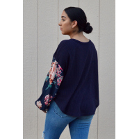 Blue Floral Sleeve Pullover Top