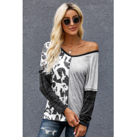 Gray Spot Print Color Block Blouse