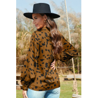 Classic Mock Neck Lantern Sleeve Fashion Print Blouse