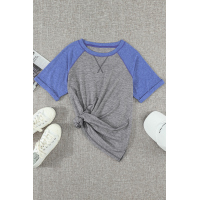 Gray Raglan Sleeve Patchwork Colorblock Tee