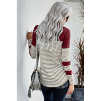 Wine Pinstripe Patch Pocket Top