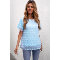 Sky Blue Swiss Dot Texture Short Sleeve Top