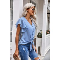 Sky Blue Forever Tonight Button Tie Top