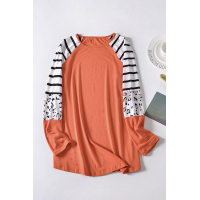 Orange Striped Animal Print Colorblock Long Sleeve Top