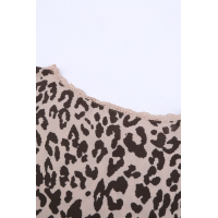 Khaki Leopard Print Patchwork Top