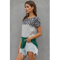 Green Block Striped and Leopard Short Sleeve Tee