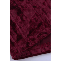 Wine Velvet Off Shoulder Half Sleeve Pleated Midi Dress