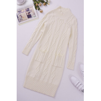 Beige High Neck Textured Bodycon Sweater Dress