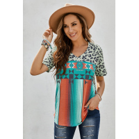 Leopard Serape Print V Neck T-shirt