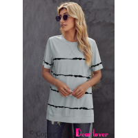 Gray Tie-dye Stripe Casual T-Shirt