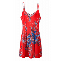 Orange Floral Pattern Buttoned Slip Cami Dress