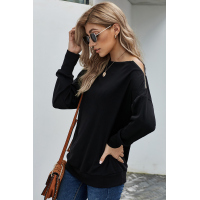 Black Ribbed Zip Knit Top