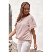 Pink Satin Lace Flutter Sleeve Top