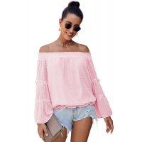 Pink Swiss Dot Off The Shoulder Top