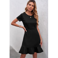 Black Tassel Ruffle Short Sleeve Mini Dress