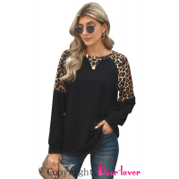 Black Leopard Stitching Long Sleeve Top