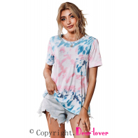 Knit Tie-dye Chest Pocket T-shirt with Cuffed Sleeves