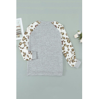 Gray Round Neck Leopard Long Sleeve Top