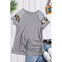 Gray Color Block Short Sleeve Loose Fit Top