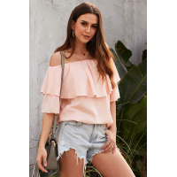 Pink Soft Breeze Frilling Off-shoulder Top