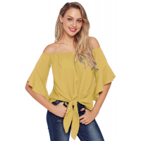 Yellow Off The Shoulder Knot Front Top