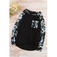 Black Camo Contrast Long Sleeve Top