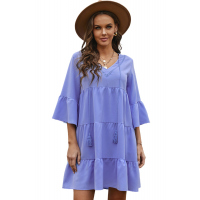 Sky Blue Cotton Tiered Babydoll Tunic Dress