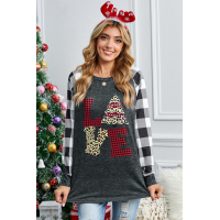 Plaid Christmas Print Long Sleeve Top