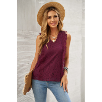 Wine Red Lace V Neck Tank Top