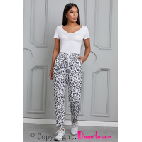 White Casual Skinny Leopard Print Pants