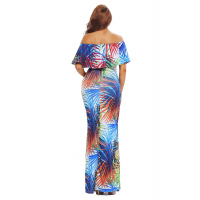 Tropical Print Off-the-shoulder Maxi Dress