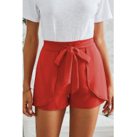 Red Plain Drawstring Waist Fashion Shorts