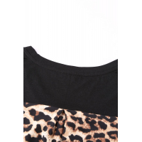 Black Leopard Patch Pocket Long Sleeve Top