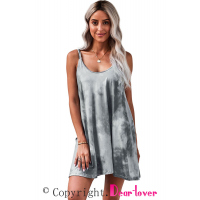 Gray U Neck Gradient Color Printed Sling Sleeveless Swing Mini Dress